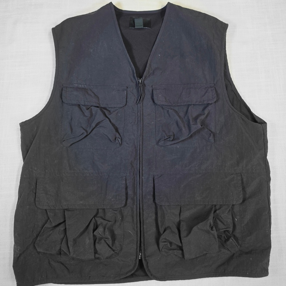 HM Mens Utility Cargo Vest Black Full Zip Multi Pocket Gorpcore Size M 0453